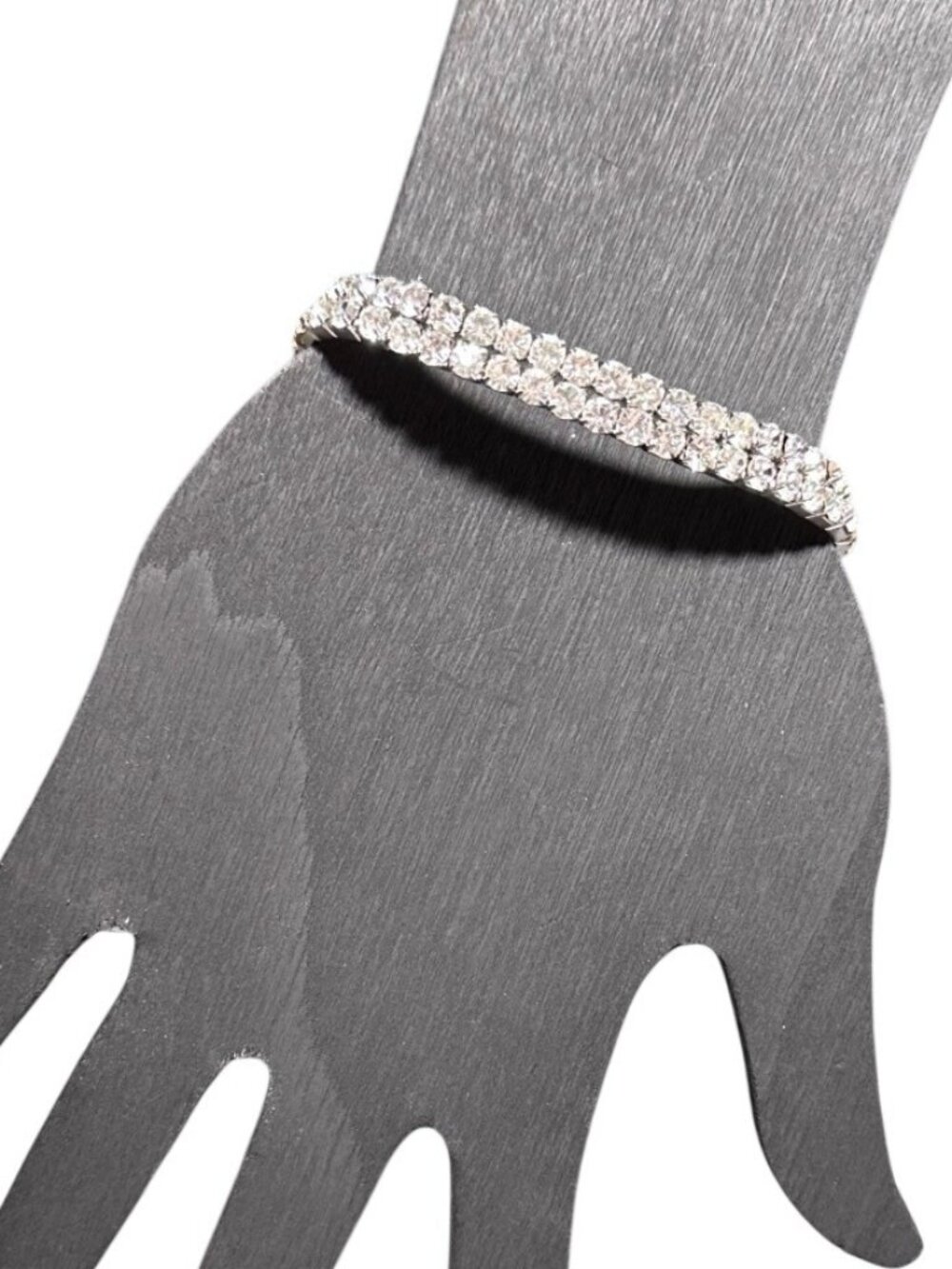 Vintage Bracelet Double Row Rhinestone Prong Set Silver Tone Womens Jewelry
